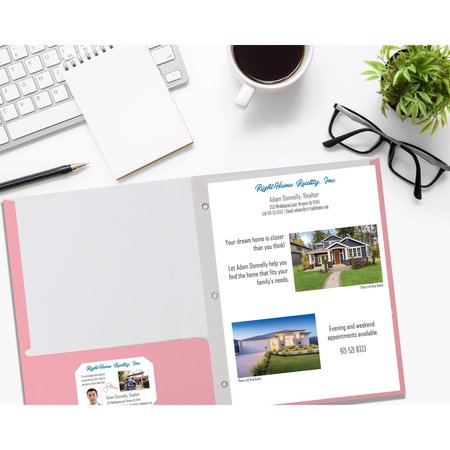 Better Office Products 2 Pocket Paper Folders Portfolio W/Prongs, Matte Texture, Letter Size, Pink, 50PK 84222